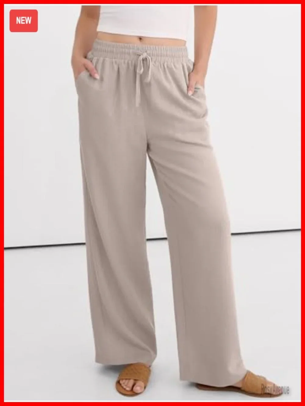 Wide Leg Palazzo Pants Elastic High Waisted Flowy Casual Trousers with Pockets
